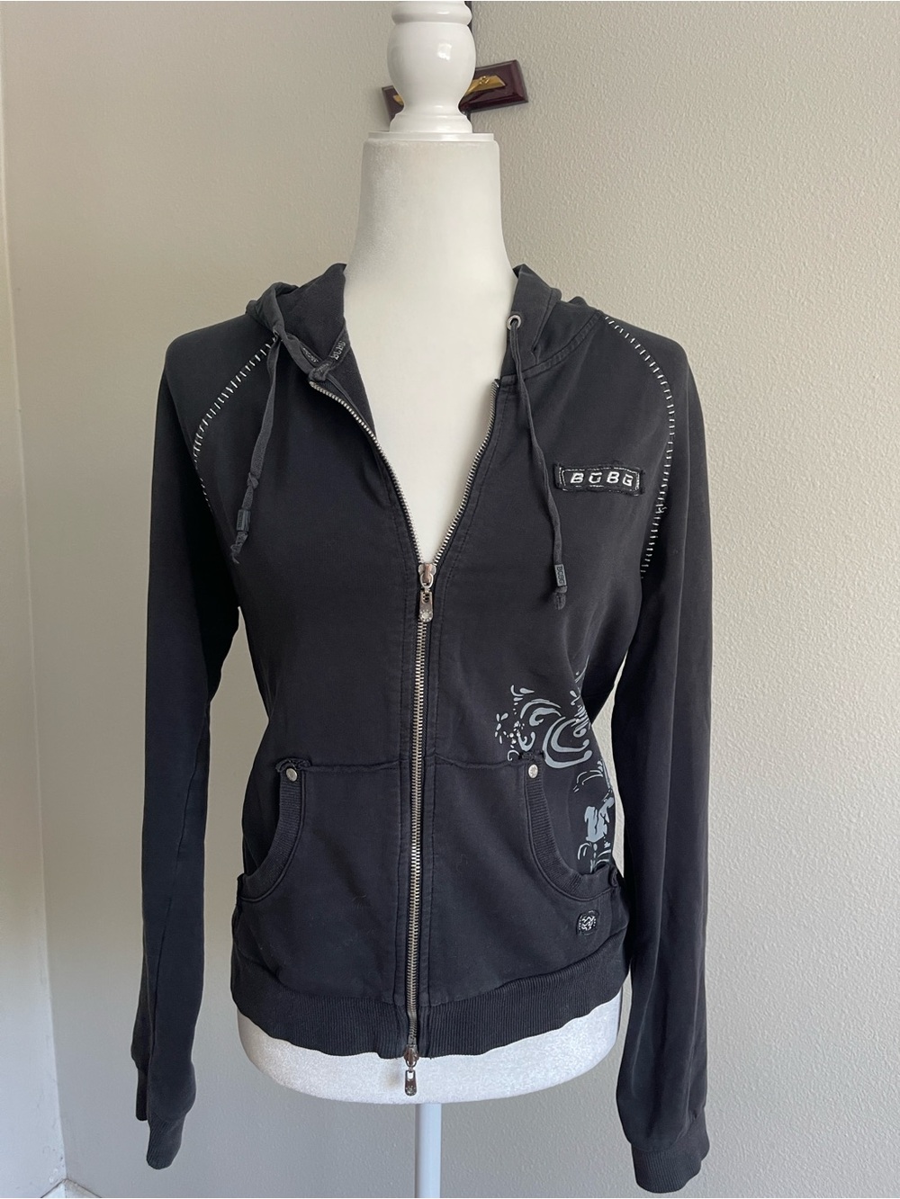 BCBGMaxAzria Black Zip-Front Bomber Jacket with Floral Print